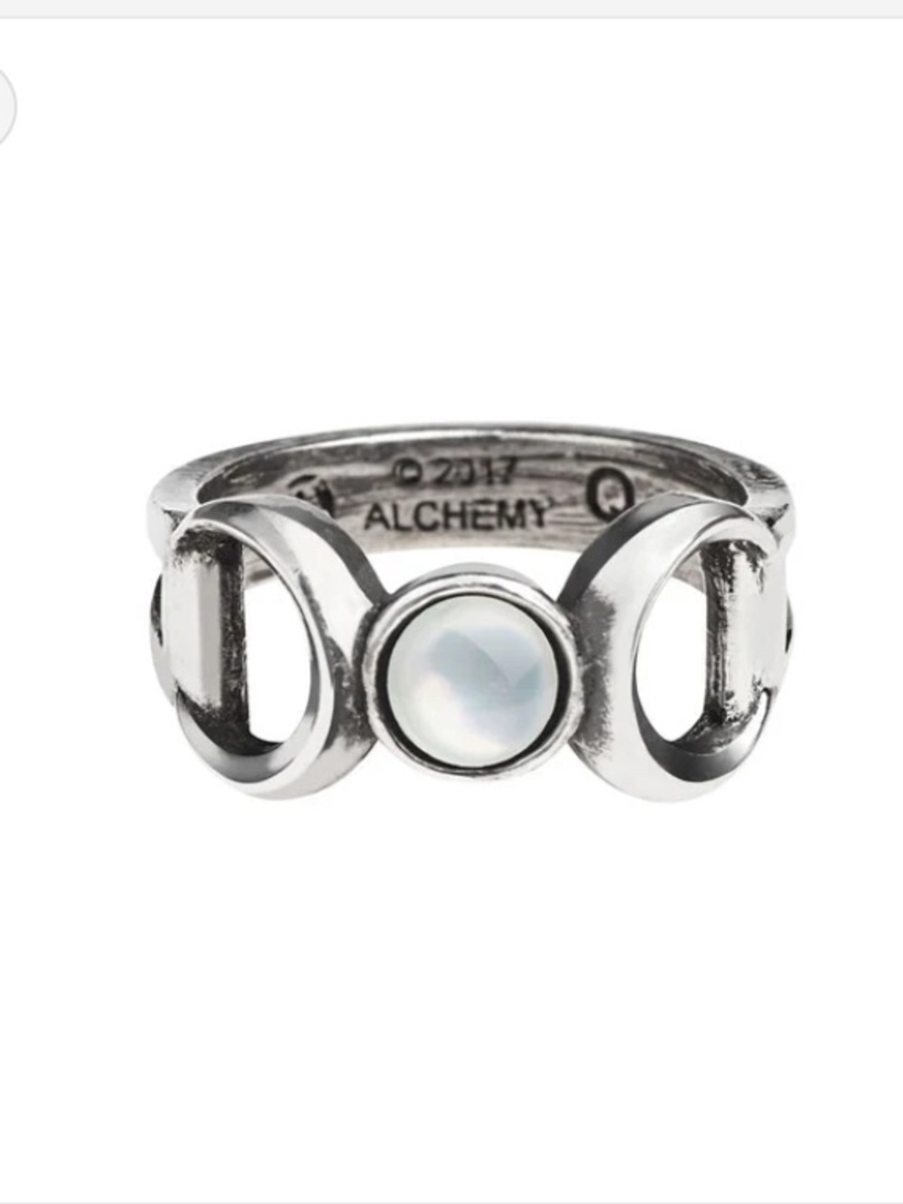 Triple Moon Goddess Ring w/ Mother of Pearl stone Alchemy Gothic made in the UK